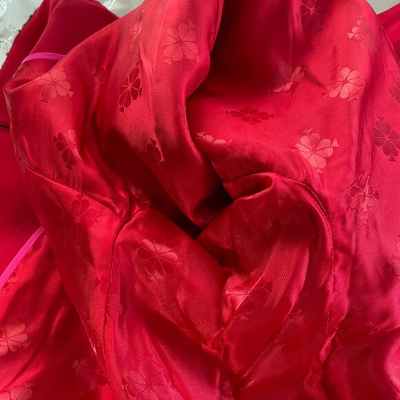 Kate Spade Foliage Plaid Sugarcoat Plush Wool Women’s Size Large Red Pink Black - Picture 7 of 9